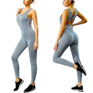 New Yoga Jumpsuit Onesie Honeycomb Gray Sleeveless Running Fitness Dancing NWT